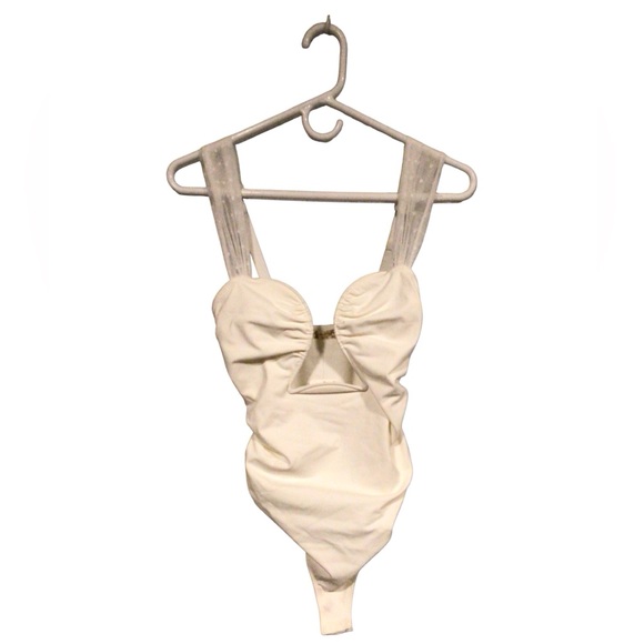 Free people Double Take Ruched Bodysuit in color ivory. - Picture 1 of 5
